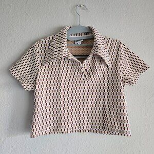 Studio Citizen Polo Red White Orange Geometric Short Sleeve Crop Top Tee Tshirt